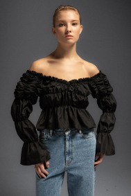 Laagam Sadie black ruched blouse