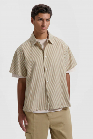 Olaf Hussein Boxy seersucker stripe shirt